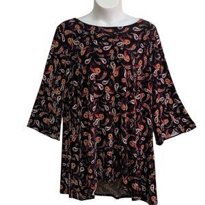 EVANS Tunic Blouse / Dress Women's Size 26/28 Black Paisley Stretch Swing Hem